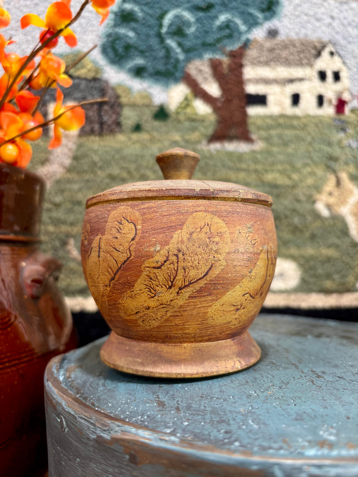 Early Painted Treen Sugar Bowl, c1840–1870