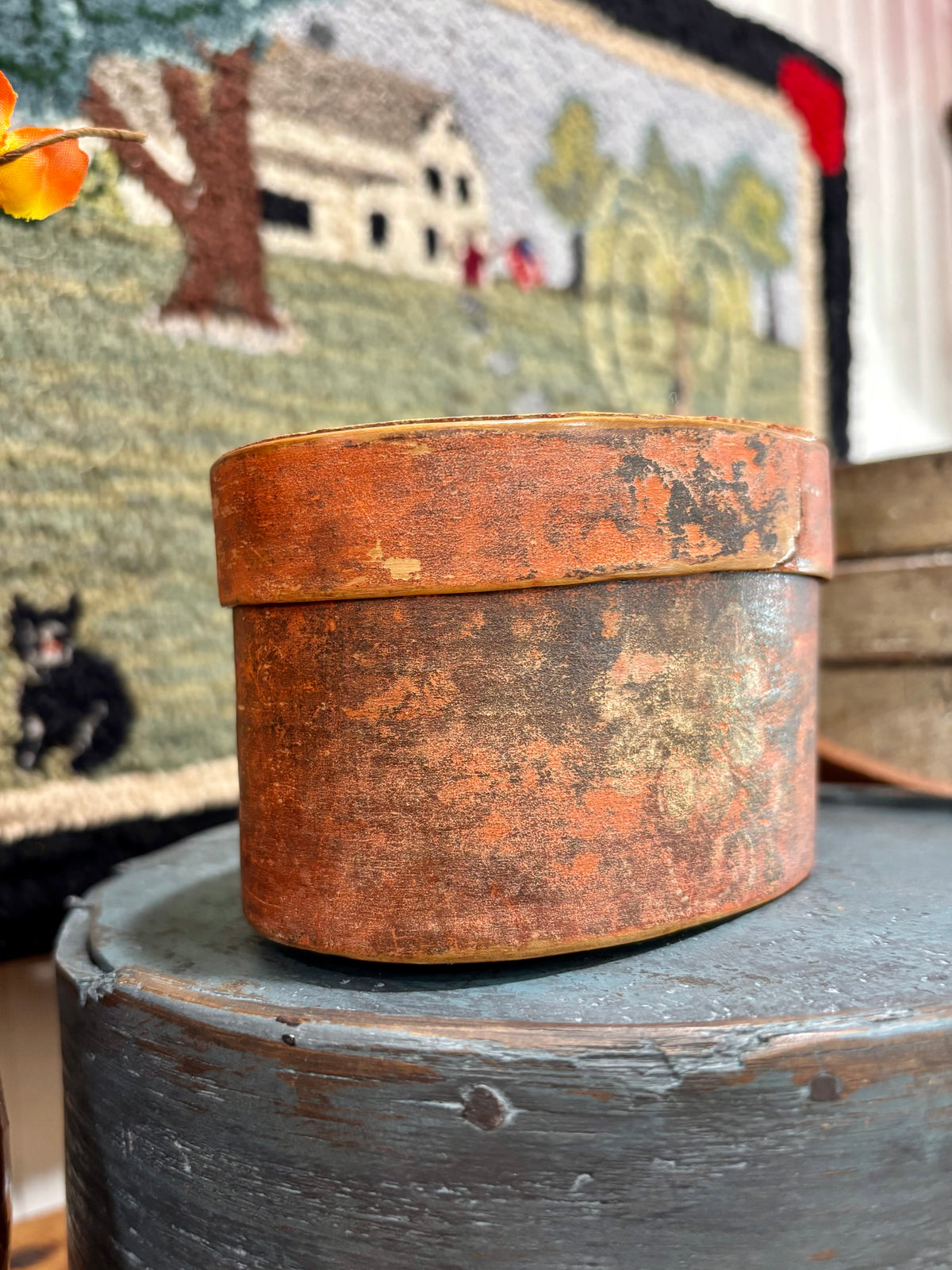 Miniature Salmon-Red Painted Pantry Box with Floral Decoration, c1850β1880