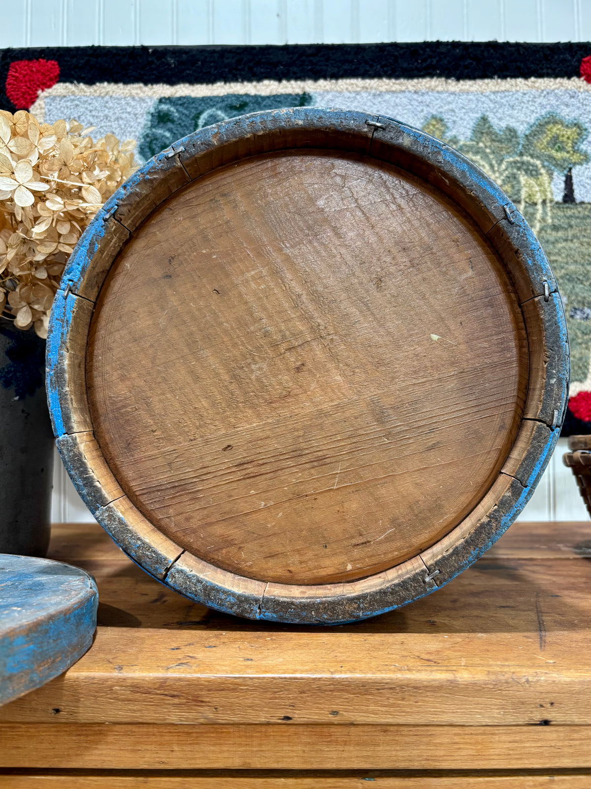 c1880-1900 Antique Firkin / Sugar Bucket in Early Blue Paint