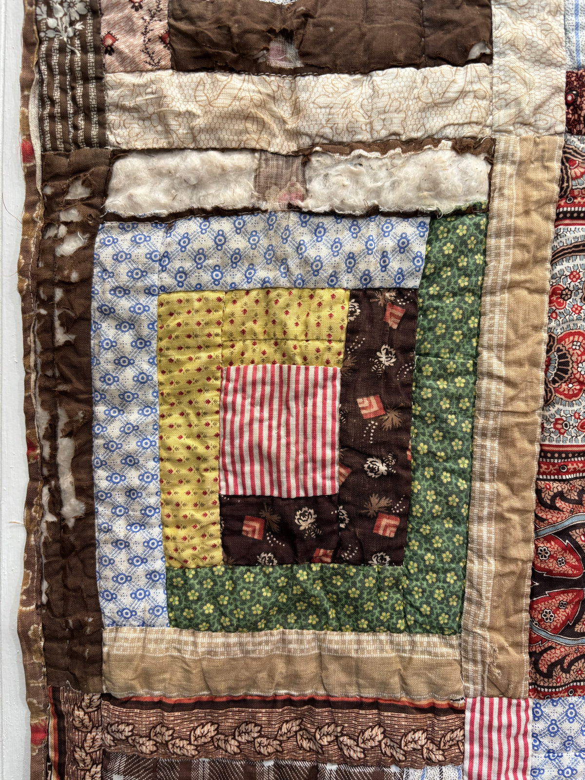 Antique Log Cabin Quilt in Early Calico Prints, c1870–1890