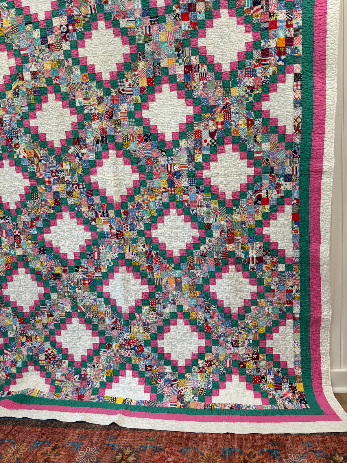 c1930-40s Vintage Postage Stamp Quilt - 71x92”
