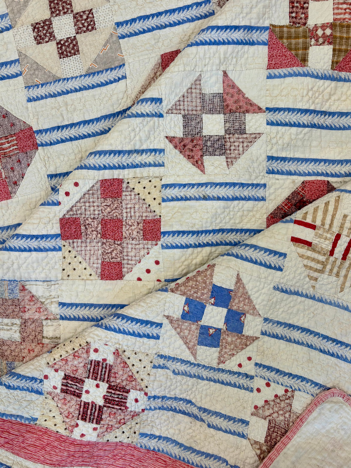 Antique Hand-Quilted Churn Dash Quilt, c1880–1910