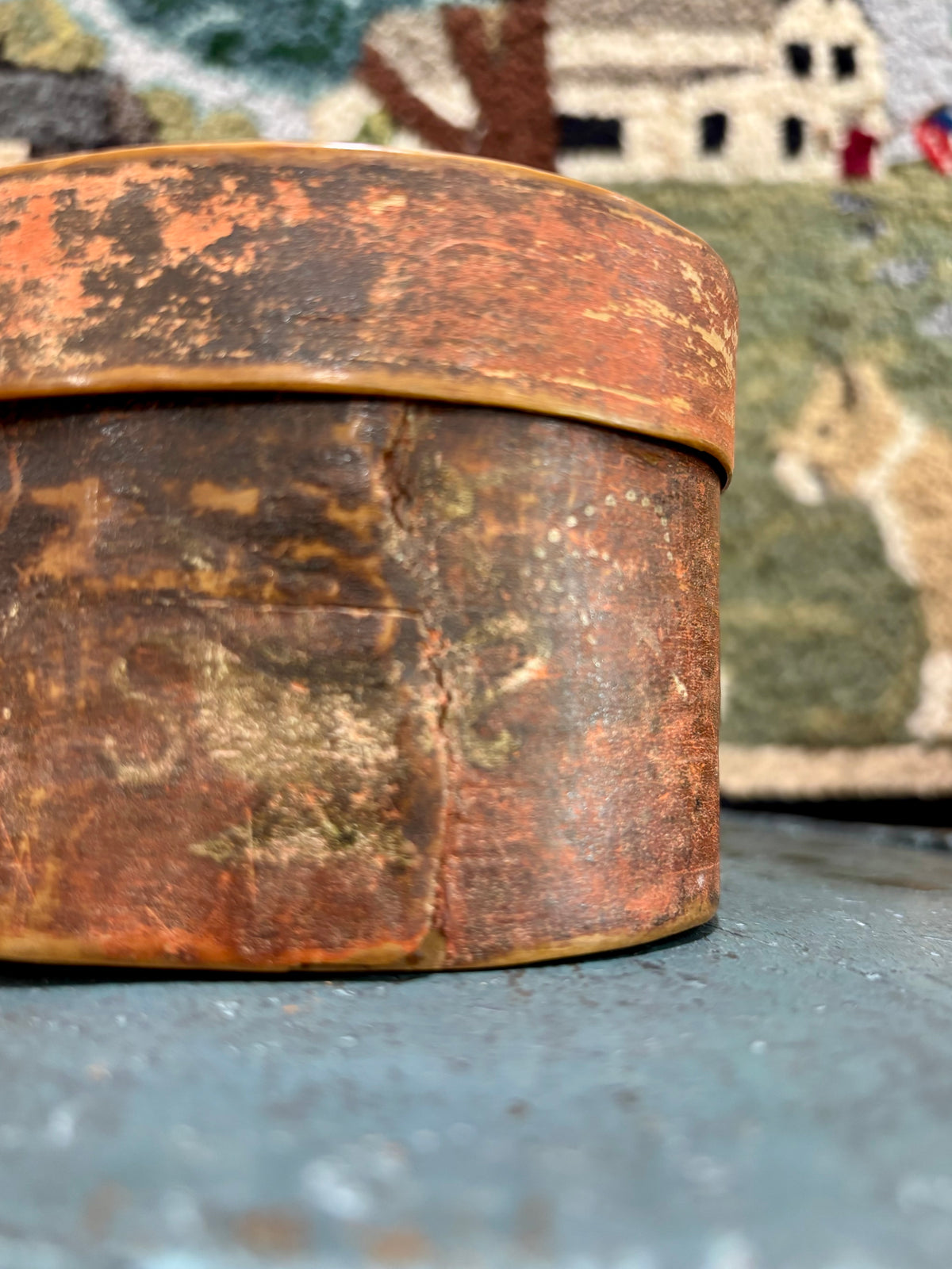 Miniature Salmon-Red Painted Pantry Box with Floral Decoration, c1850β1880