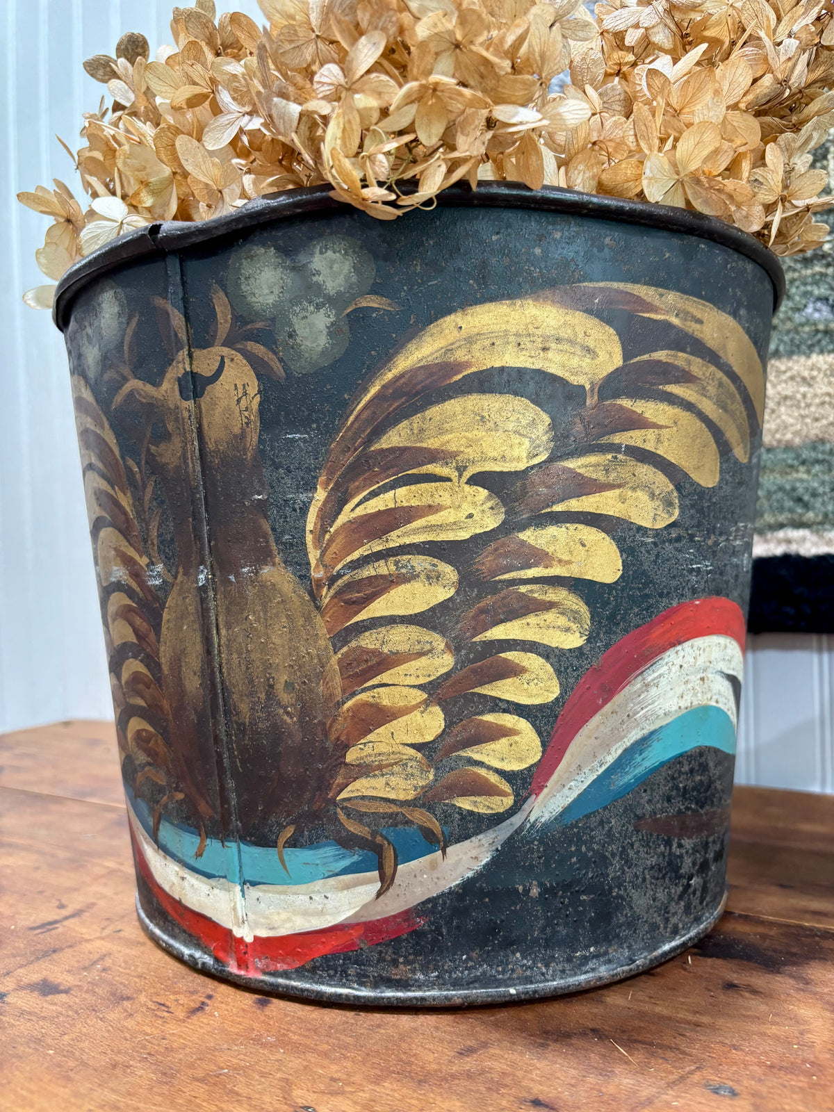 Vintage Tin Sap Bucket with Patriotic Eagle by Tom FitzSimons, c1960s