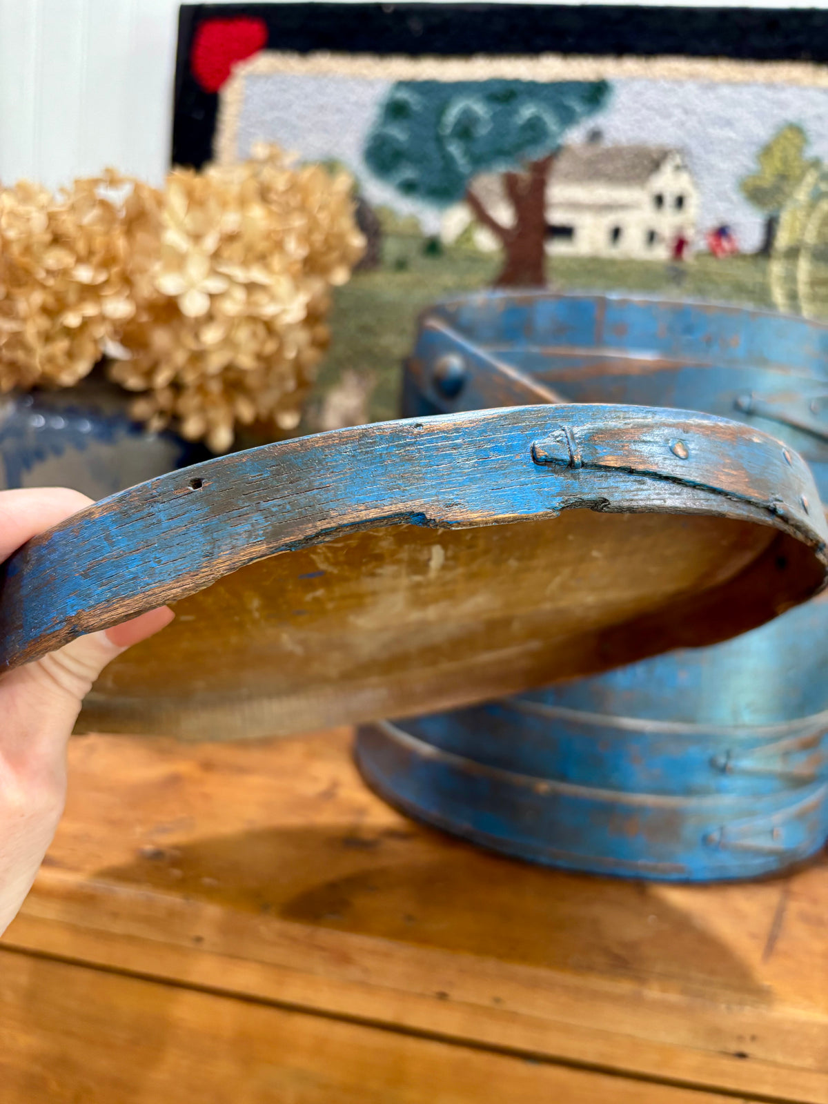 c1880-1900 Antique Firkin / Sugar Bucket in Early Blue Paint