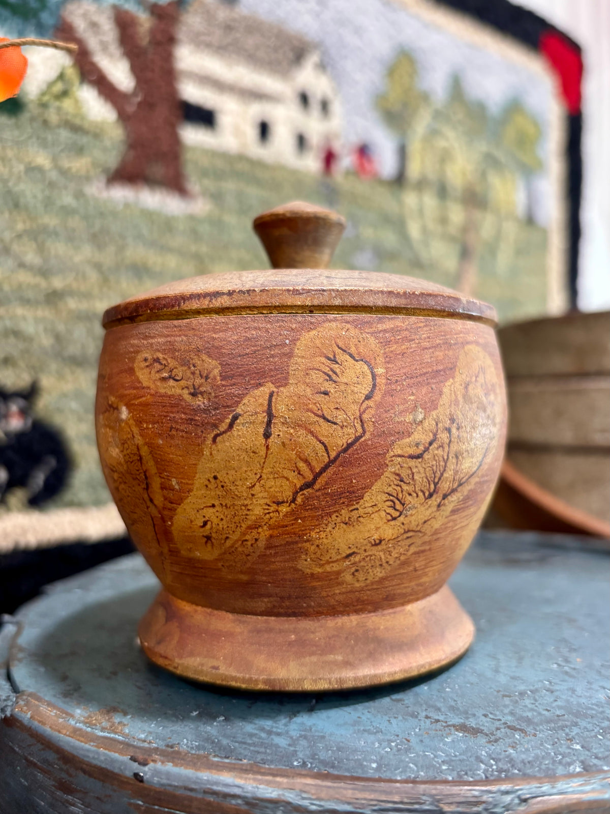 Early Painted Treen Sugar Bowl, c1840–1870
