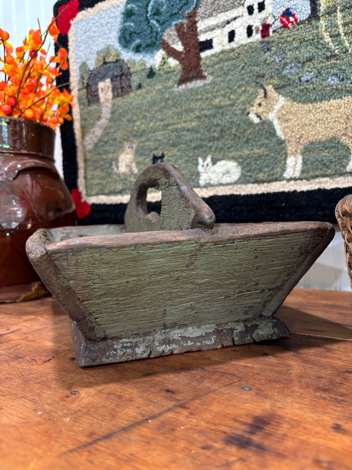 c1880-1900 Antique Wooden Caddy in Early Green Painted