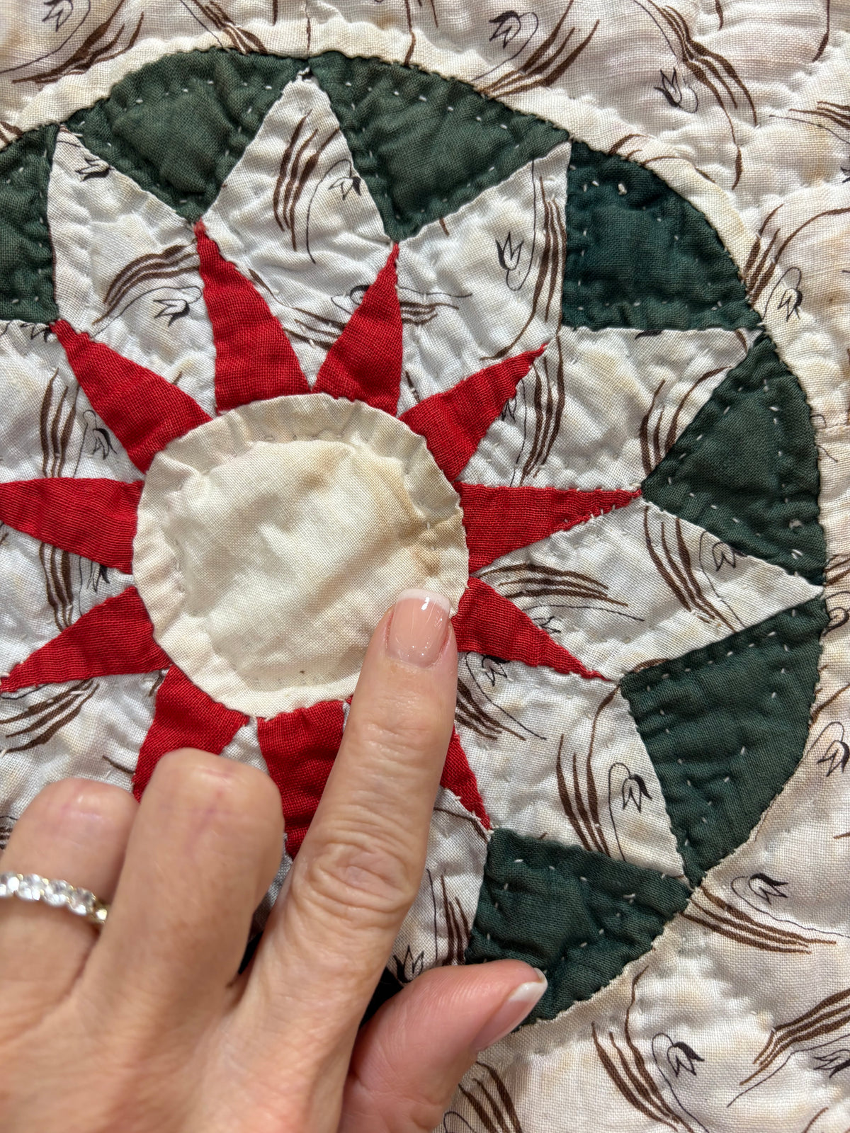 c1890–1910 Antique Mariner’s Compass / Sunburst Quilt - 61x70”