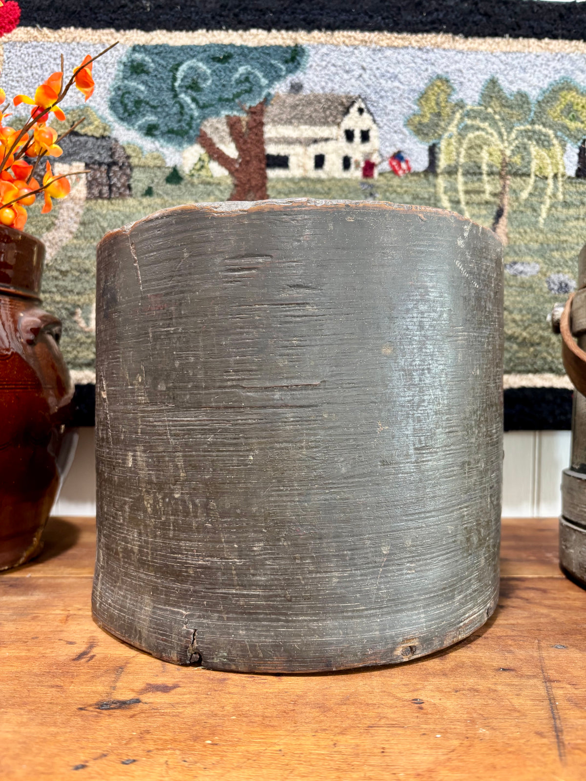 c1880s Antique Wooden Grain Measure in Old Green Paint