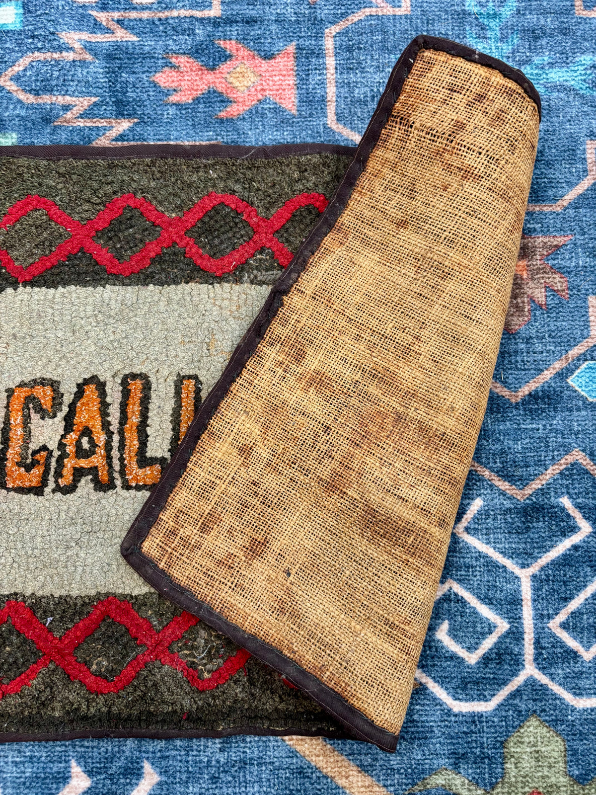 Vintage Hand-Hooked “Call Again” Welcome Rug, c1930–1950