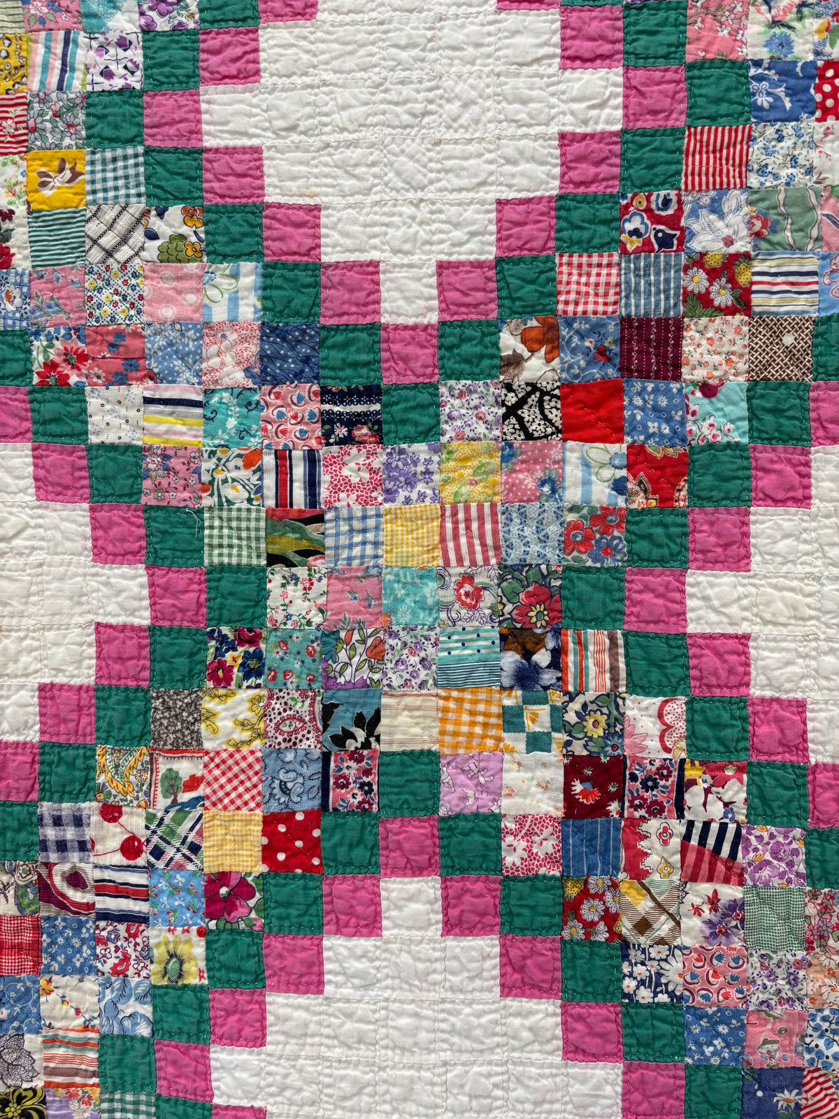 c1930-40s Vintage Postage Stamp Quilt - 71x92”
