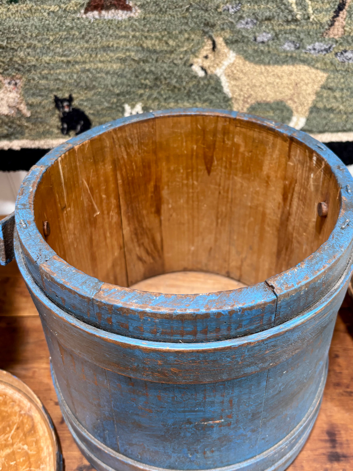 c1880-1900 Antique Firkin / Sugar Bucket in Early Blue Paint