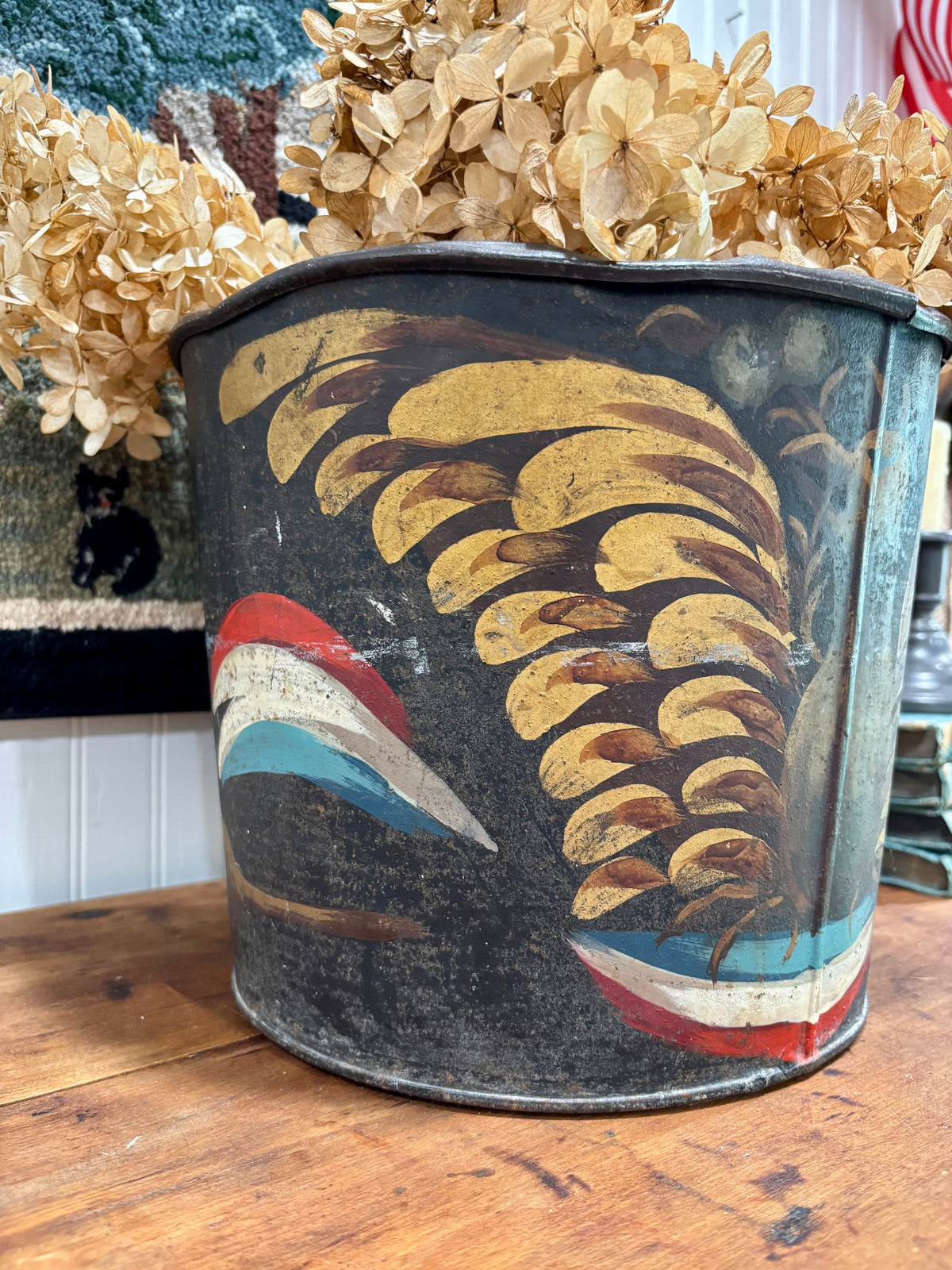 Vintage Tin Sap Bucket with Patriotic Eagle by Tom FitzSimons, c1960s