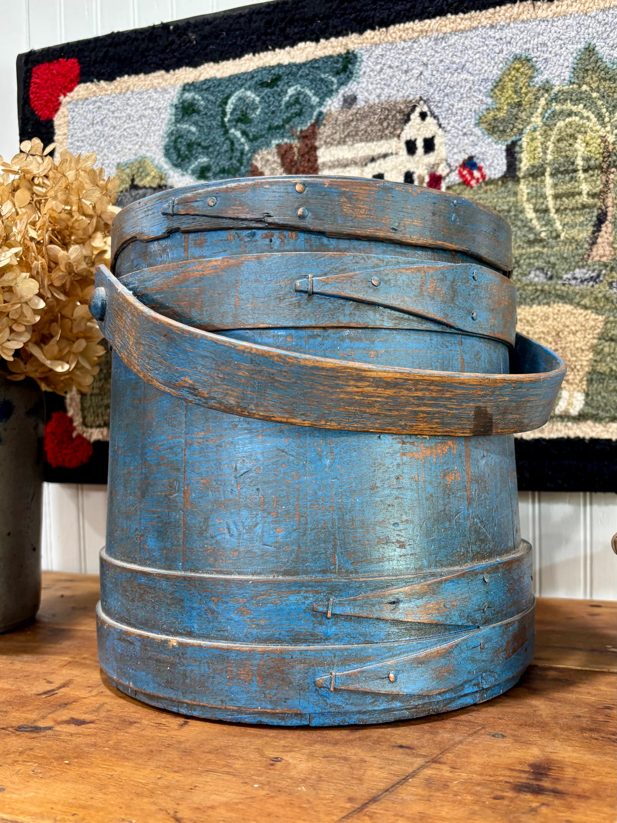 c1880-1900 Antique Firkin / Sugar Bucket in Early Blue Paint