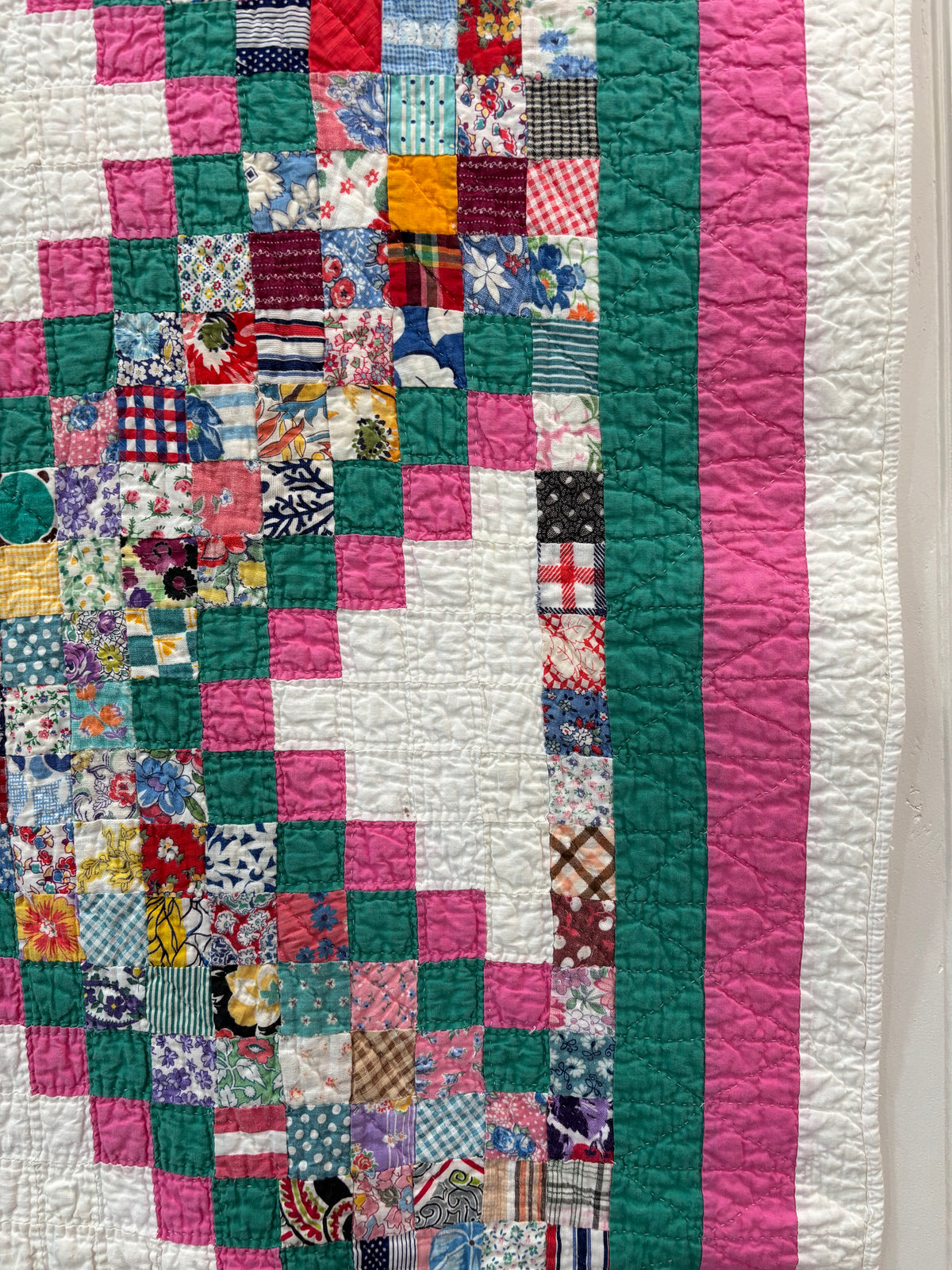 c1930-40s Vintage Postage Stamp Quilt - 71x92”