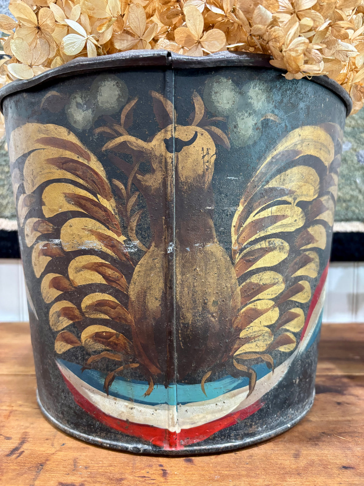 Vintage Tin Sap Bucket with Patriotic Eagle by Tom FitzSimons, c1960s