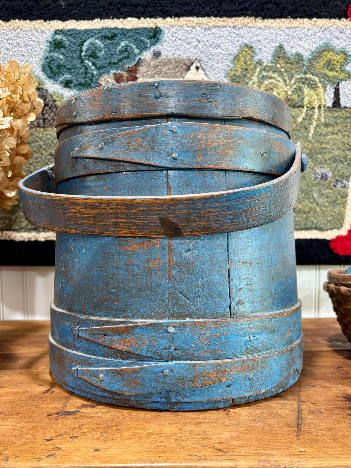 c1880-1900 Antique Firkin / Sugar Bucket in Early Blue Paint