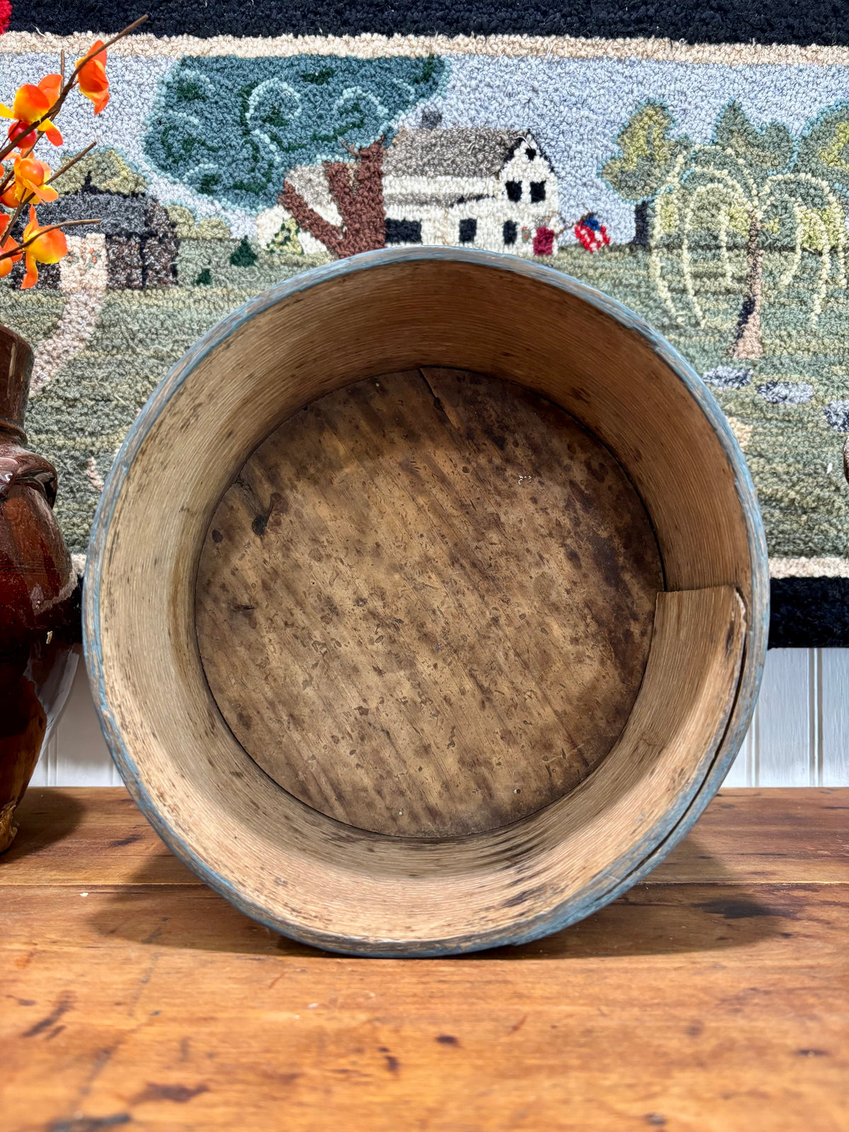 c1880s Antique Wooden Grain Measure in Blue Paint