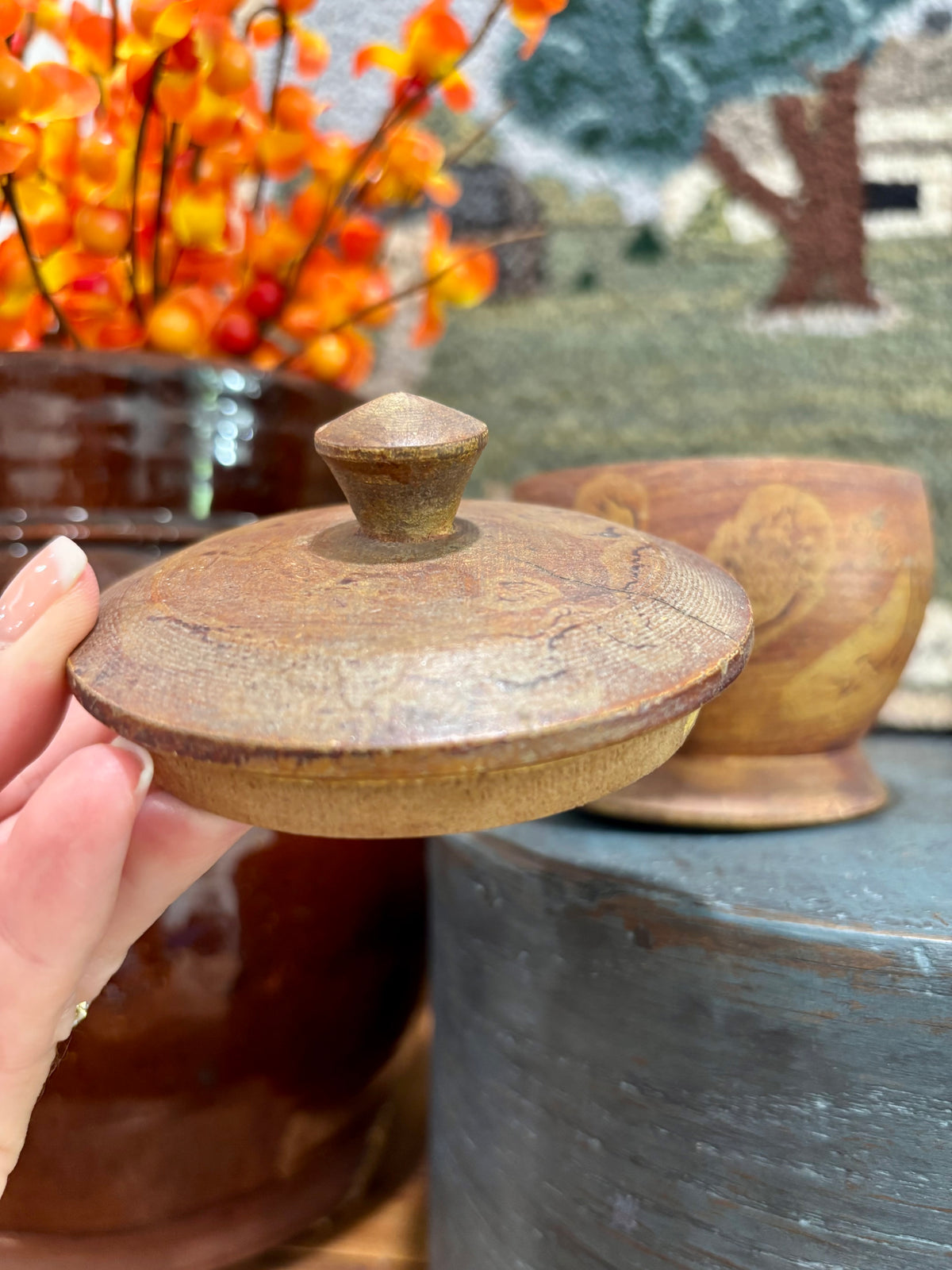 Early Painted Treen Sugar Bowl, c1840–1870