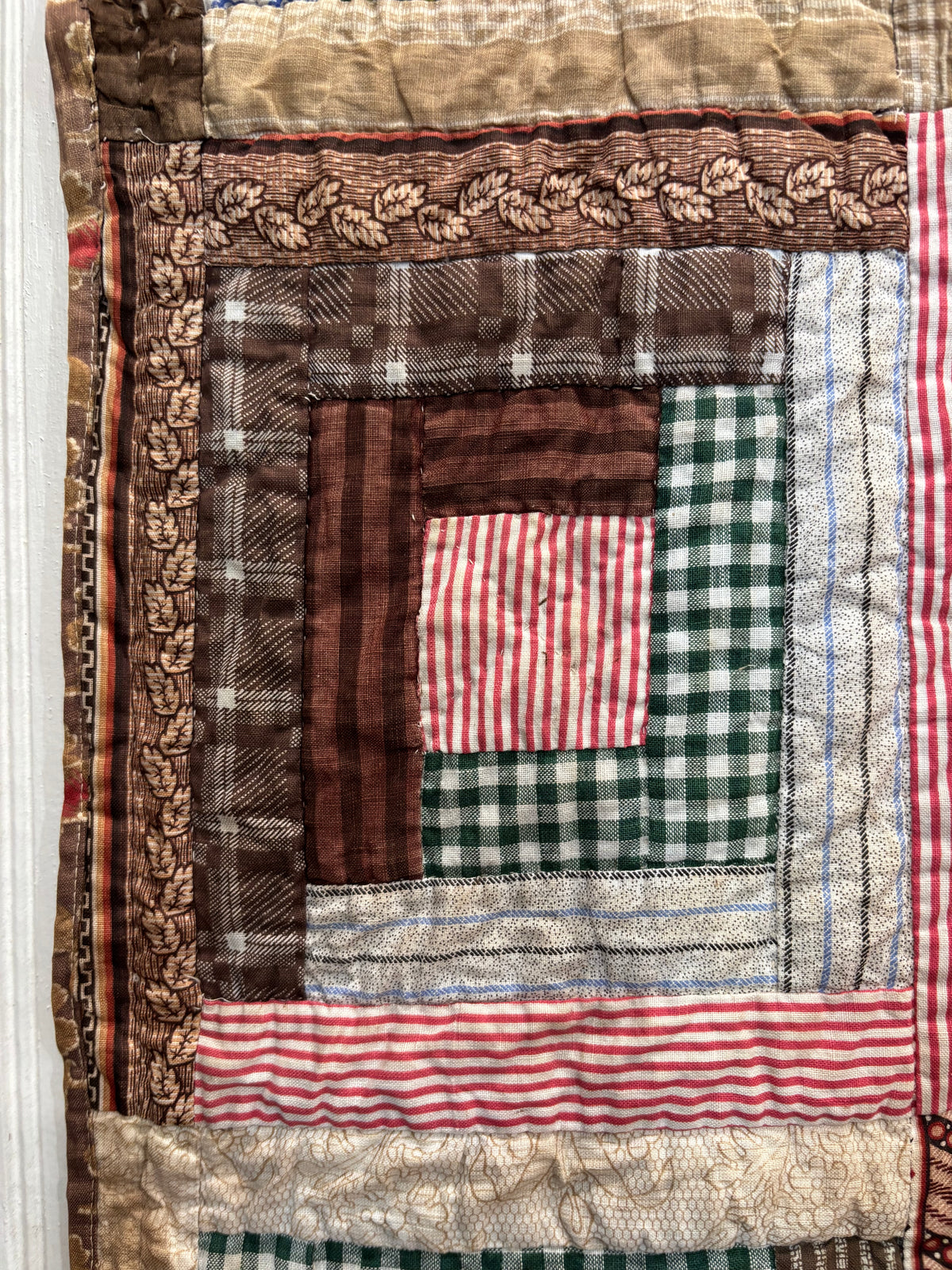 Antique Log Cabin Quilt in Early Calico Prints, c1870–1890