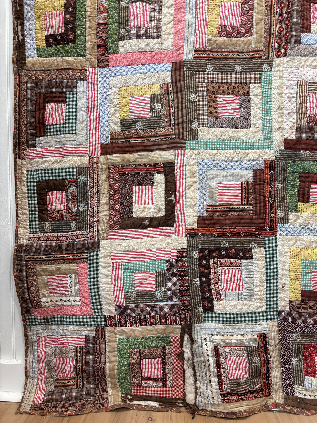 Antique Log Cabin Quilt in Early Calico Prints, c1870–1890
