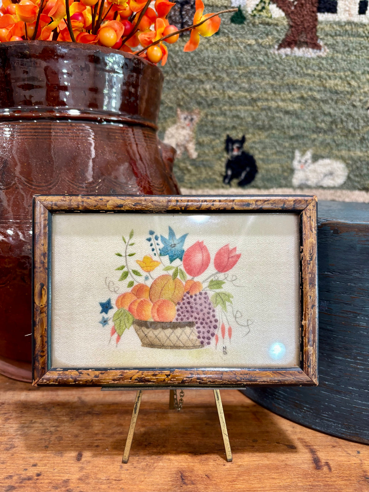 Vintage Theorem Painting “Tiny Basket with Grapes”