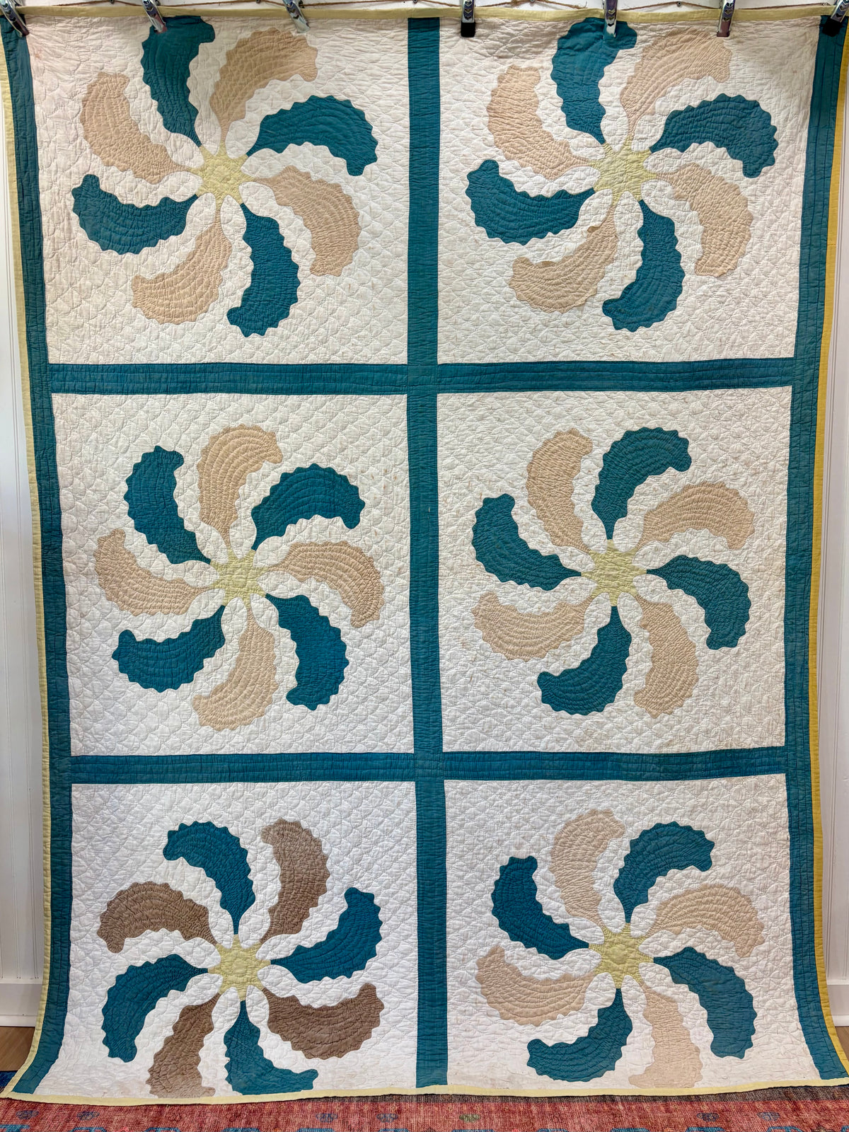 Antique Princess Feather Appliqué Quilt, c1900-1920