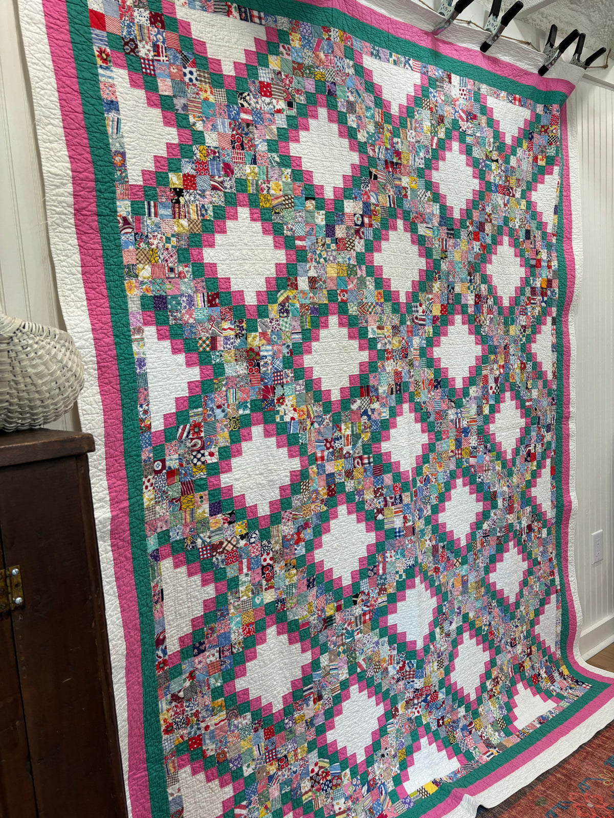 c1930-40s Vintage Postage Stamp Quilt - 71x92”