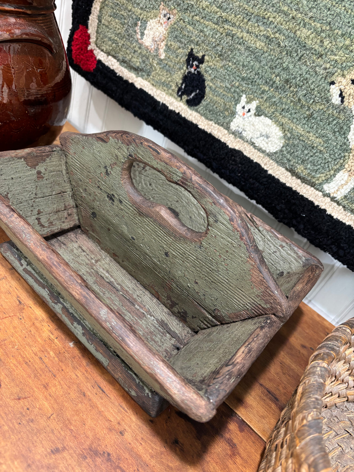 c1880-1900 Antique Wooden Caddy in Early Green Painted