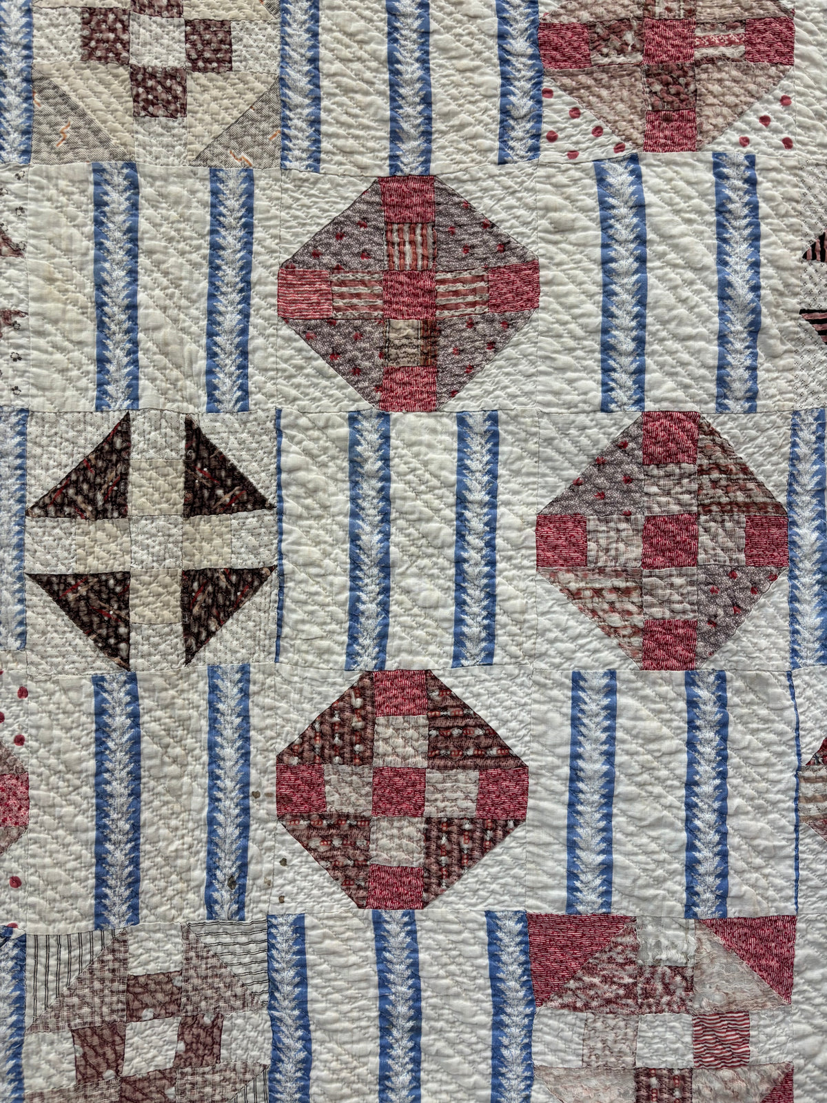 Antique Hand-Quilted Churn Dash Quilt, c1880–1910