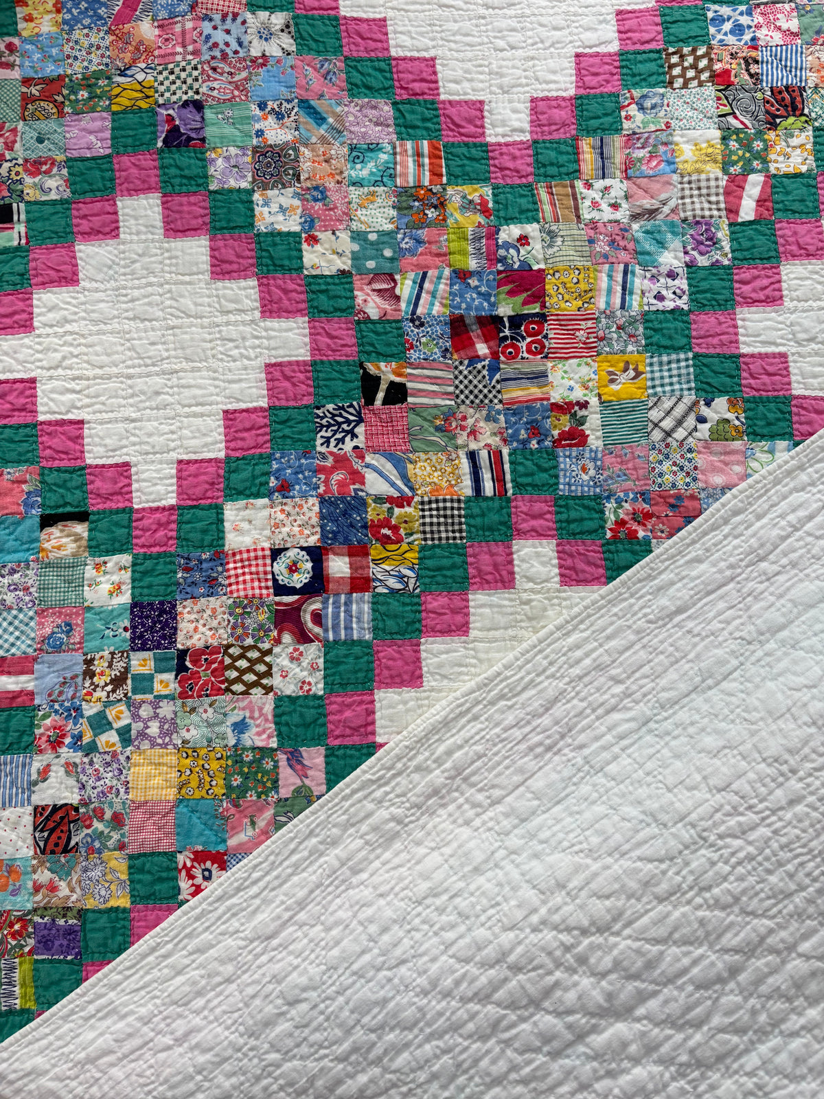 c1930-40s Vintage Postage Stamp Quilt - 71x92”