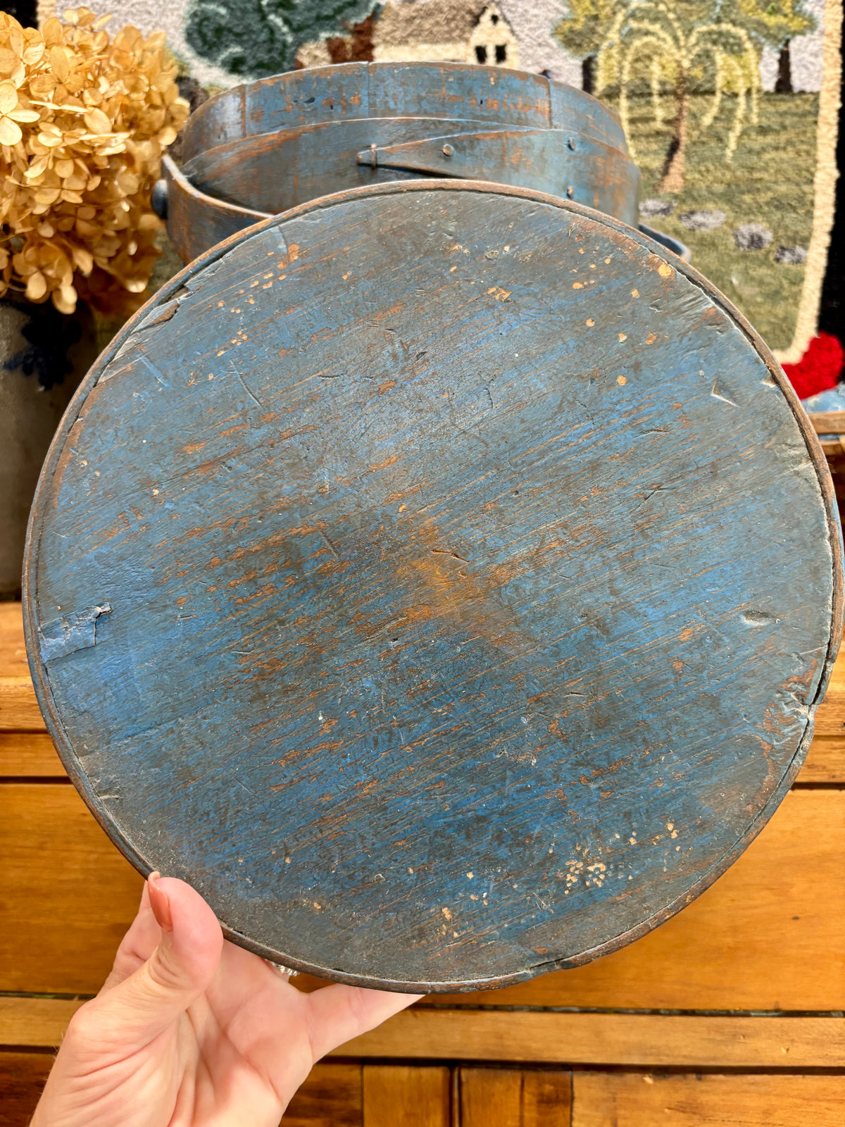 c1880-1900 Antique Firkin / Sugar Bucket in Early Blue Paint