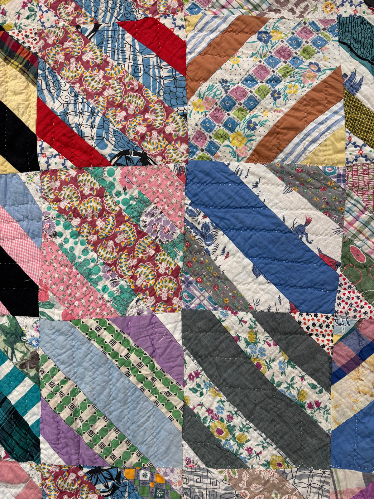 Vintage Scrappy Railroad Quilt, c1930–1940