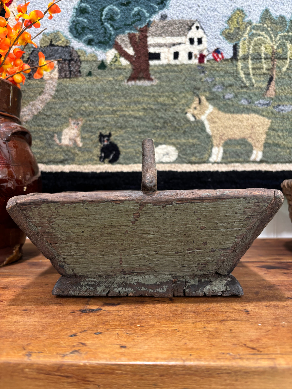 c1880-1900 Antique Wooden Caddy in Early Green Painted