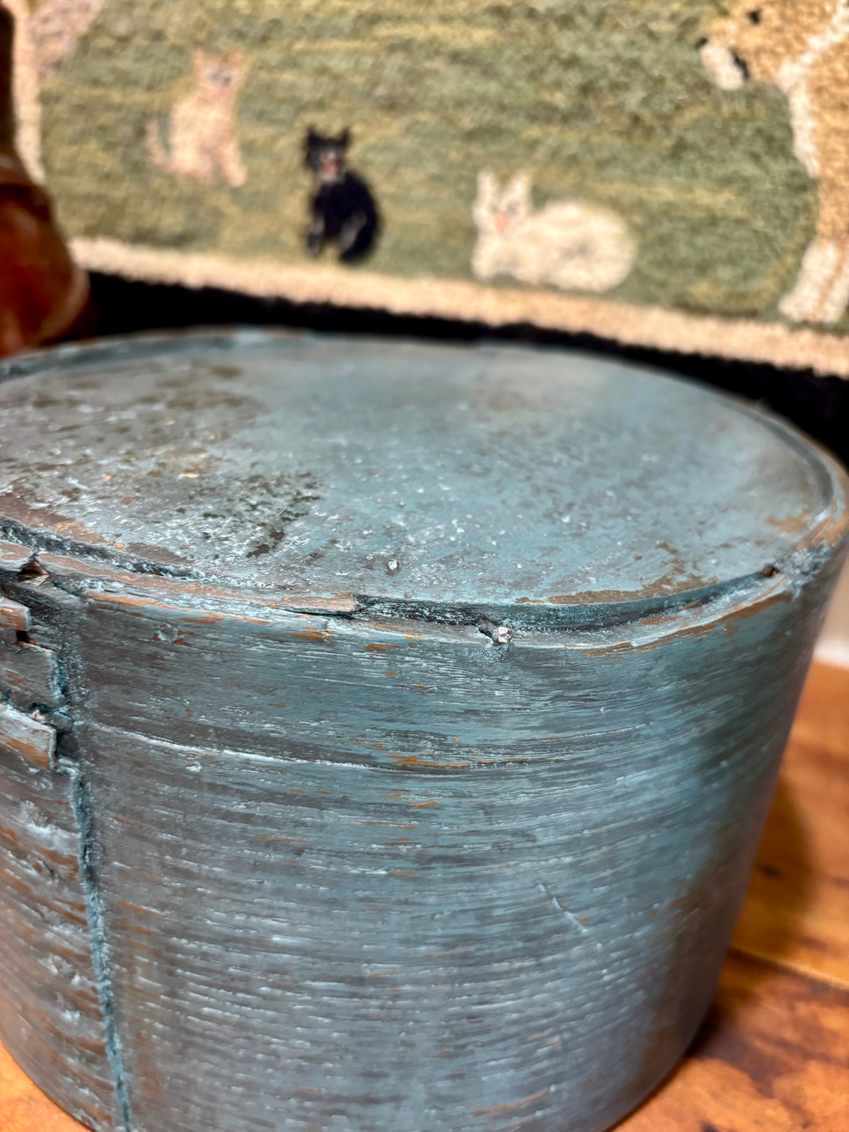 c1880s Antique Wooden Grain Measure in Blue Paint