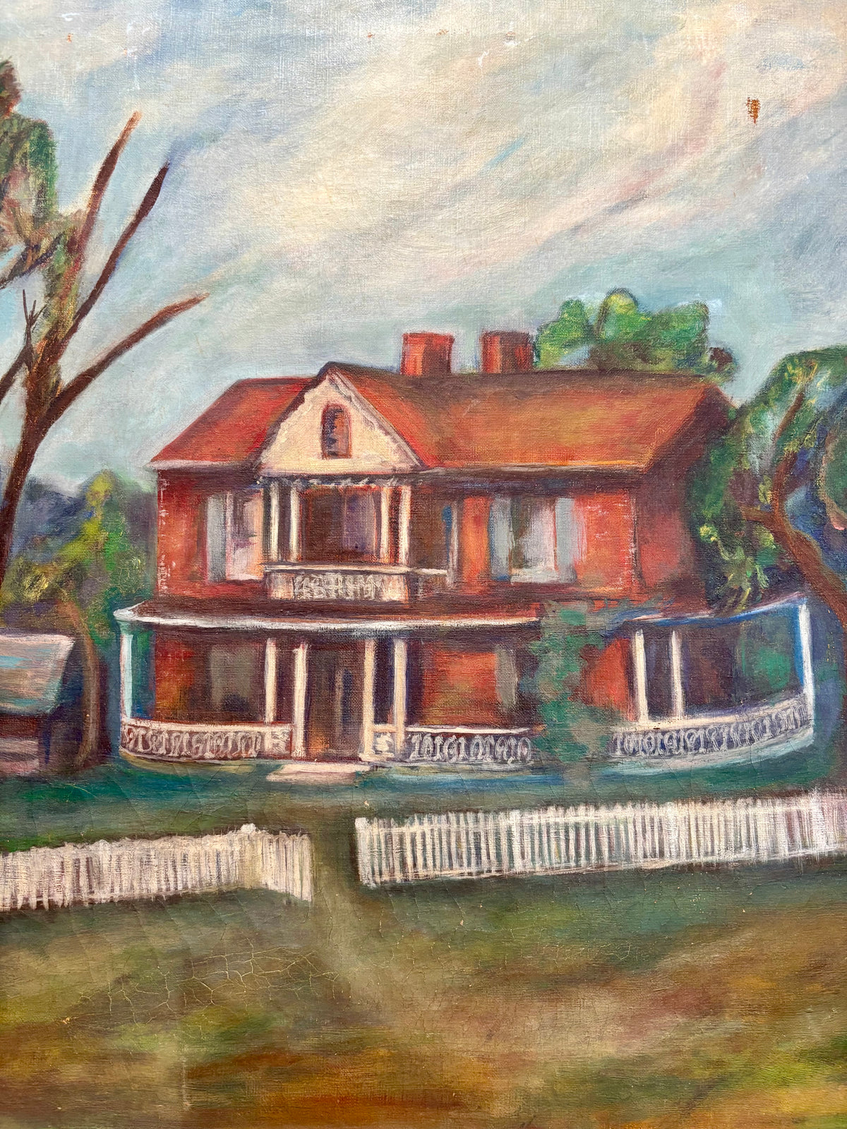 Antique Tennessee Farmhouse Oil Painting, c1920–1940