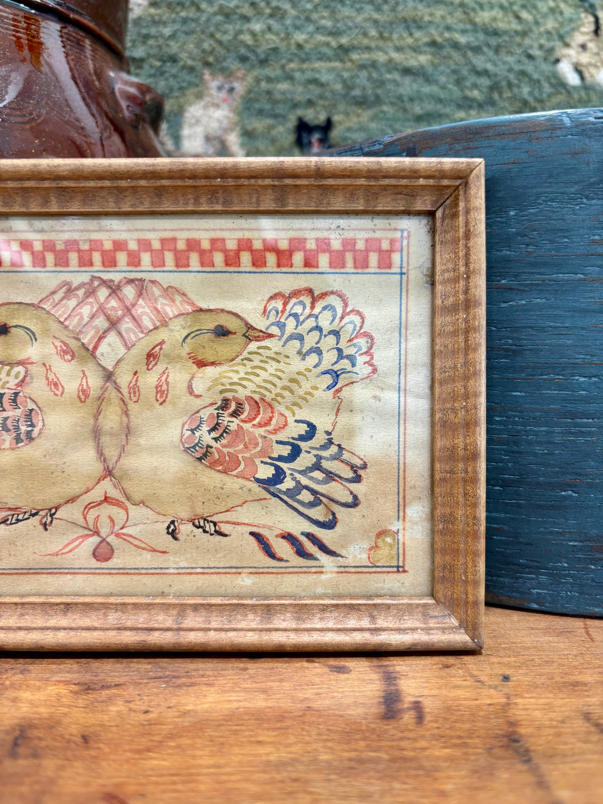 Vintage Lovebirds Fraktur Miniature