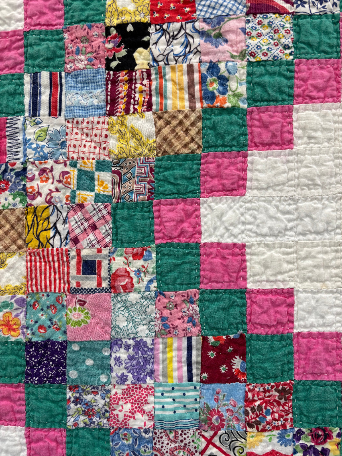 c1930-40s Vintage Postage Stamp Quilt - 71x92”