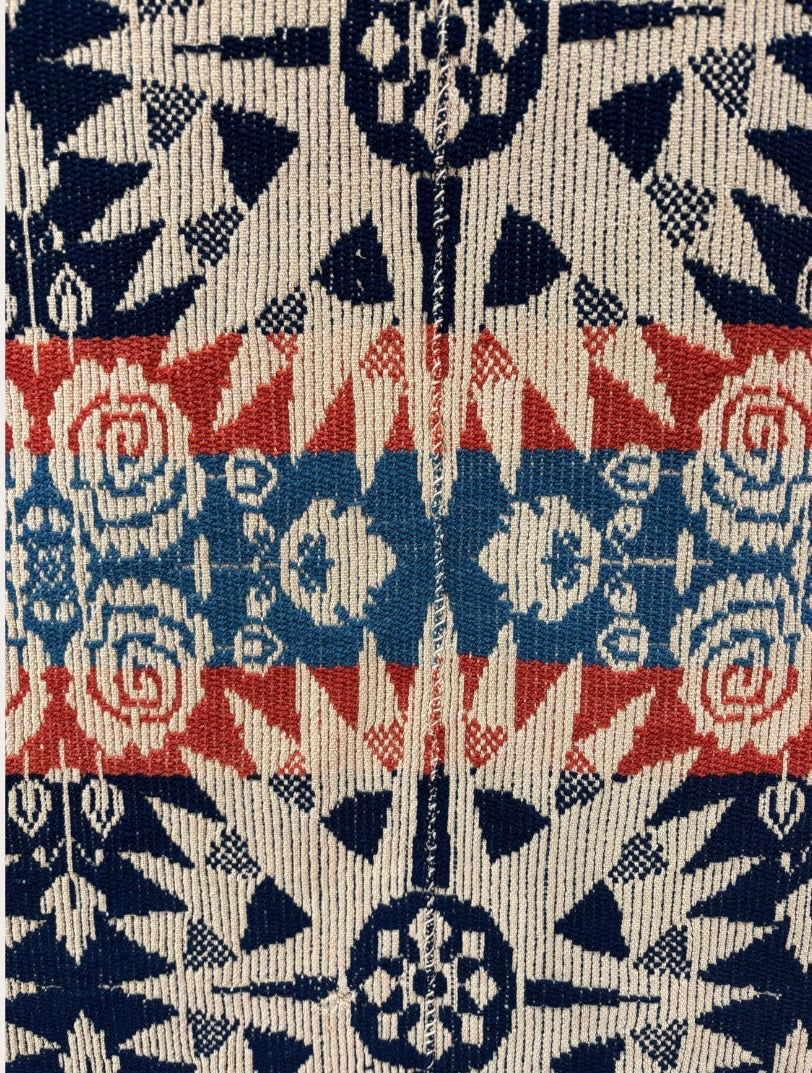 c1850s SIGNED Antique Damask Coverlet, John Bick, Rome, Ohio - Tri-color, Fringe Border, with Eagles