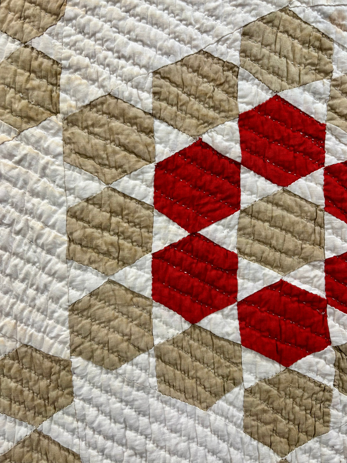 Antique Red & Green Honeycomb Quilt (Grandmother’s Flower Garden Variation), c1880–1910