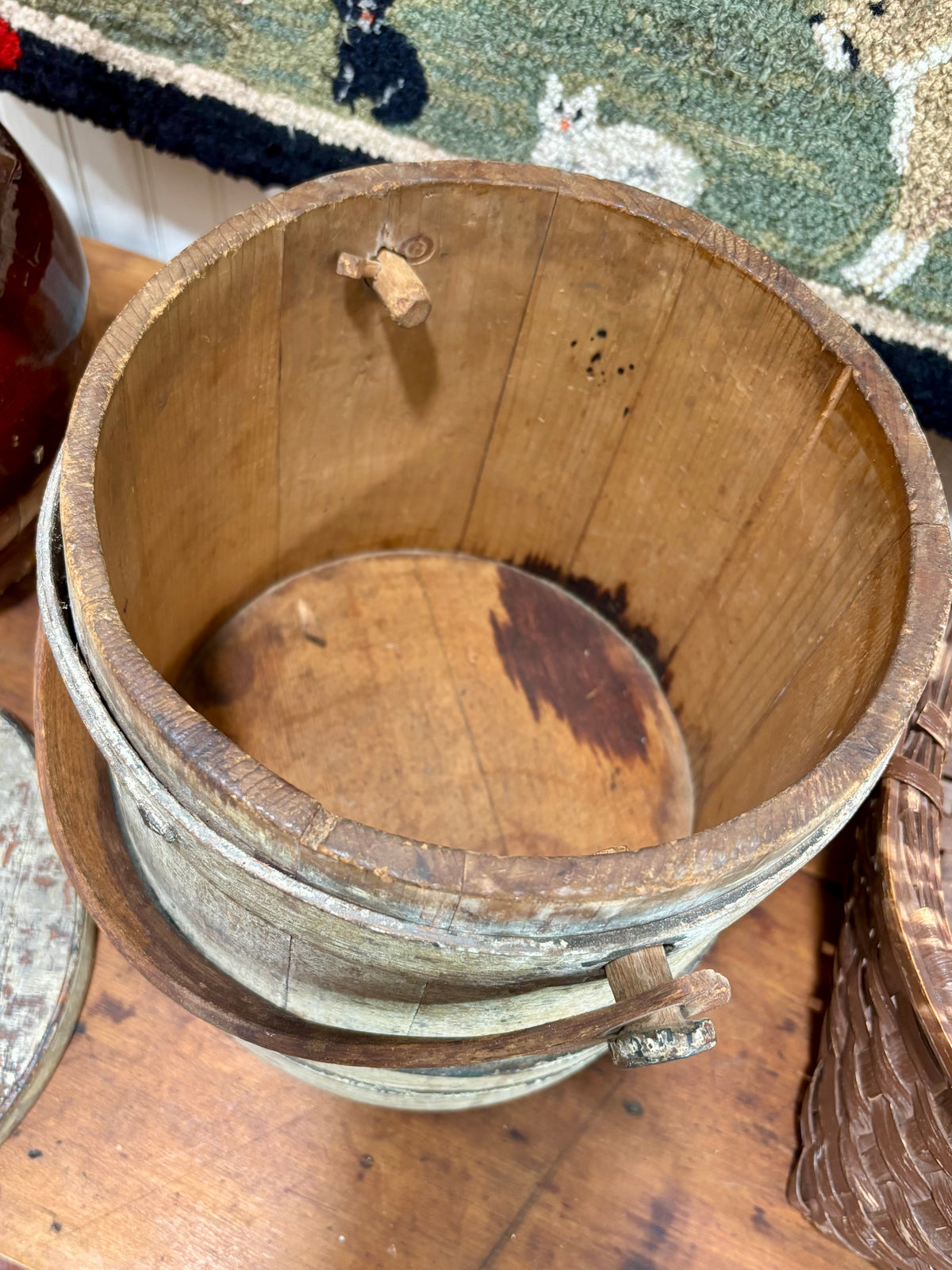 c1870-1880 Antique Firkin in Sage Green Paint