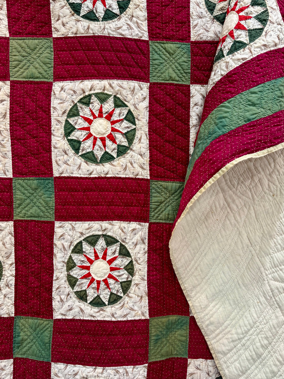 c1890–1910 Antique Mariner’s Compass / Sunburst Quilt - 61x70”