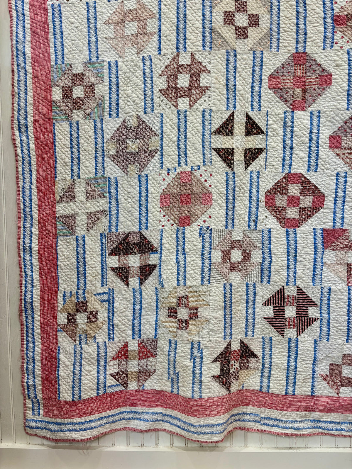 Antique Hand-Quilted Churn Dash Quilt, c1880–1910