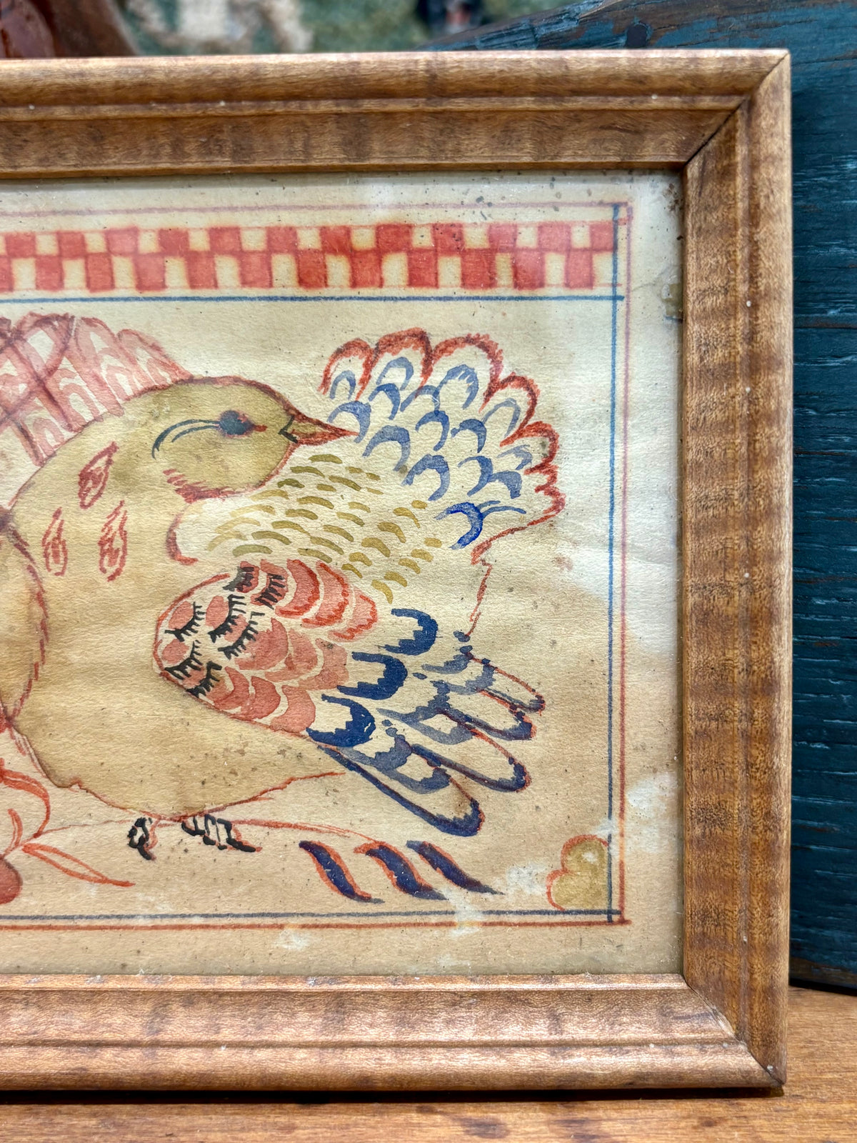Vintage Lovebirds Fraktur Miniature