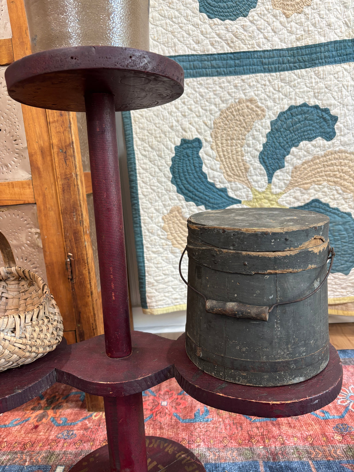 Antique Oxblood Red Painted Bread Advertising Display Stand, c1920-1940