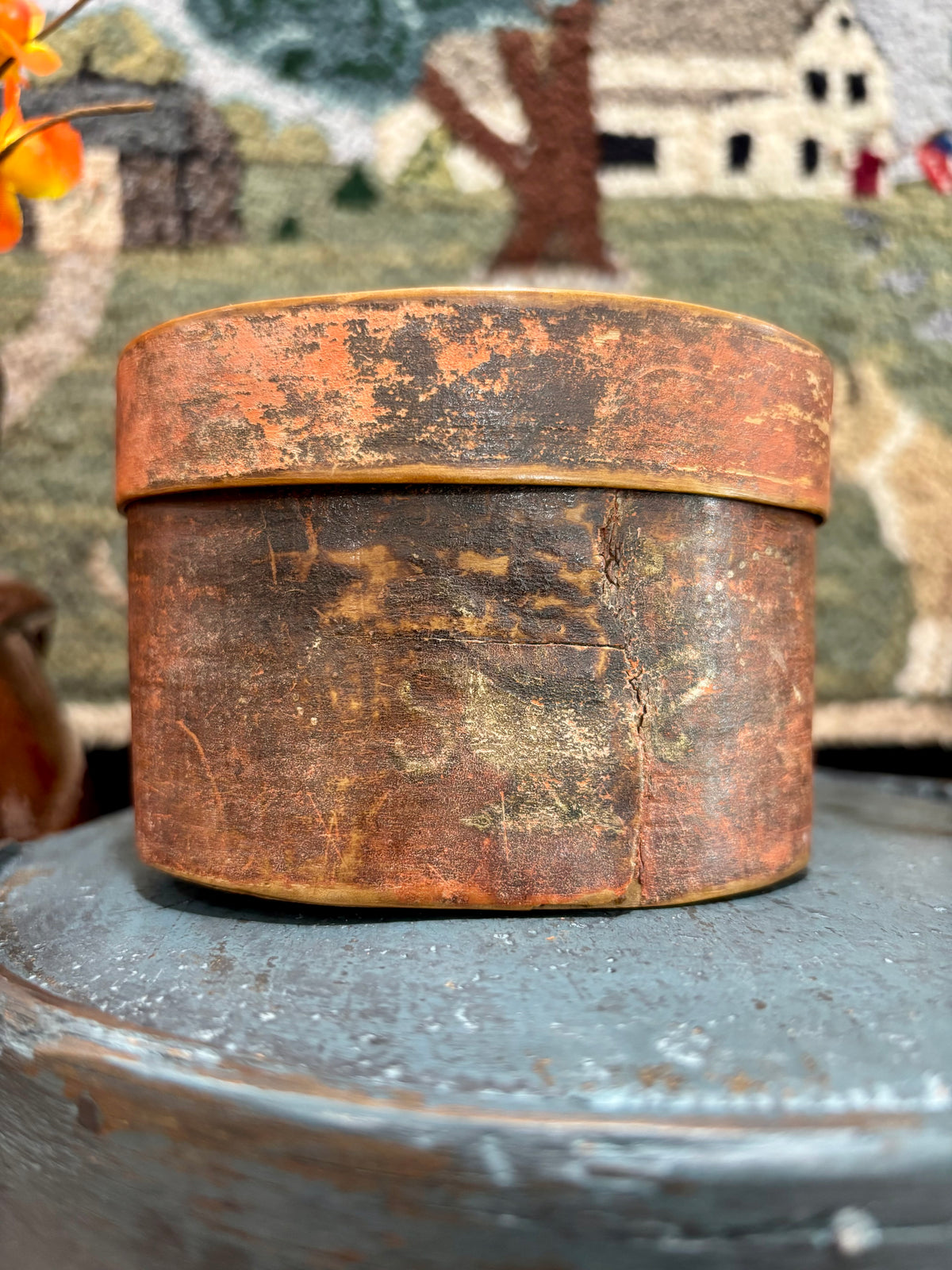 Miniature Salmon-Red Painted Pantry Box with Floral Decoration, c1850β1880