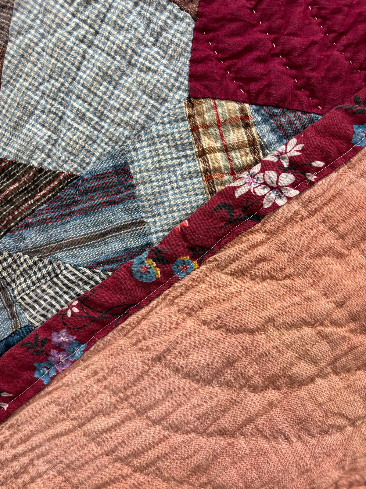 Early 1900s Antique Scrappy Eight-Pointed Star Quilt - 63x83”