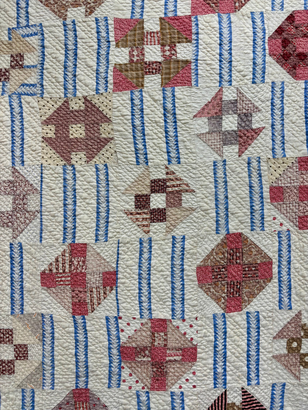 Antique Hand-Quilted Churn Dash Quilt, c1880–1910