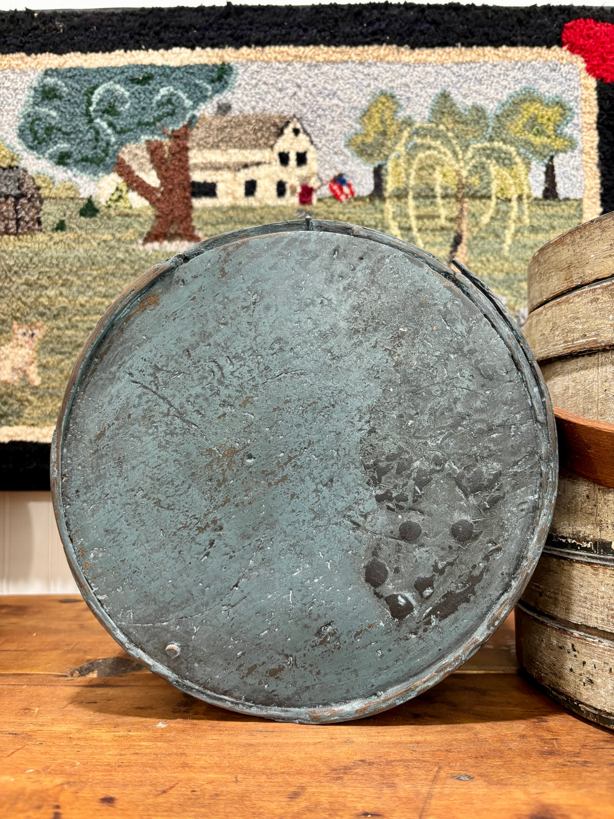 c1880s Antique Wooden Grain Measure in Blue Paint