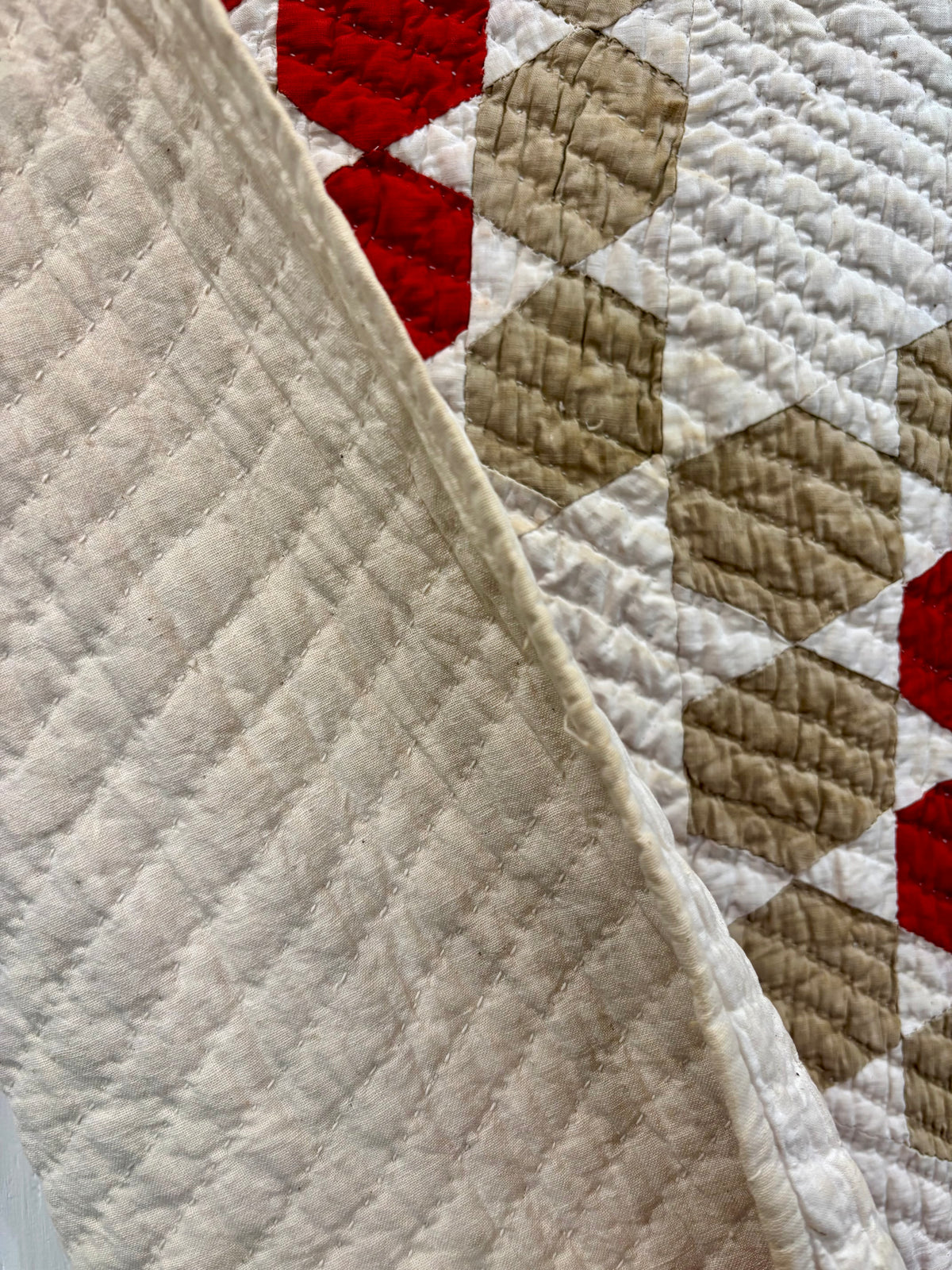 Antique Red & Green Honeycomb Quilt (Grandmother’s Flower Garden Variation), c1880–1910